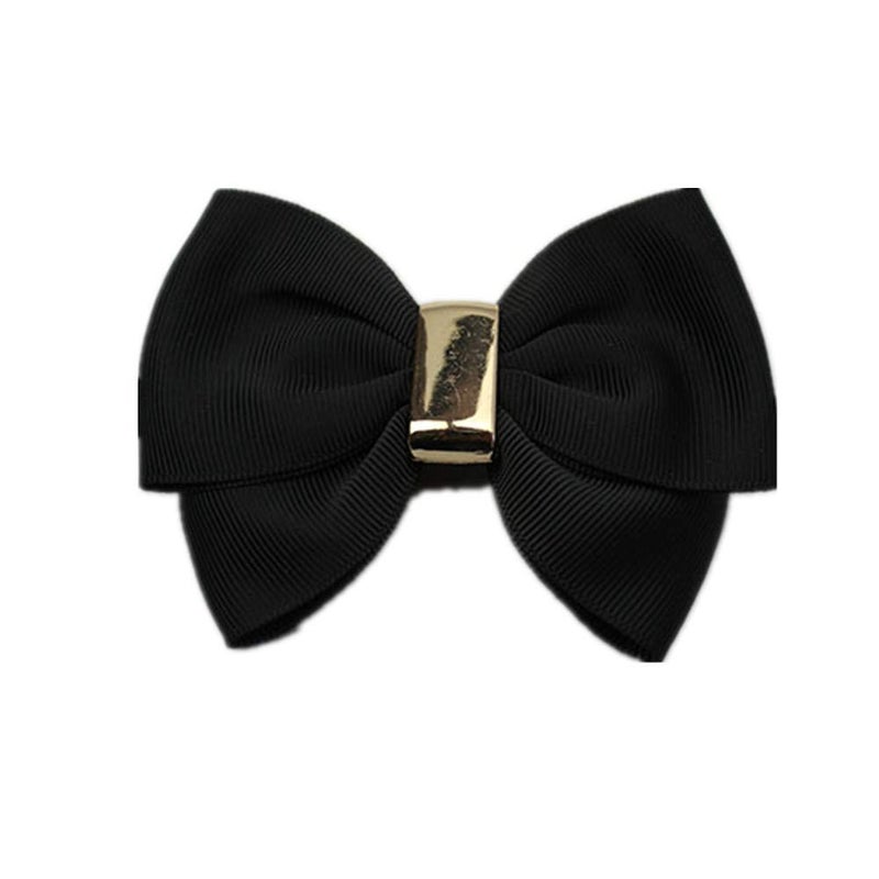 Douqu Fashion Pairs Assorted Color Double Layer Satin Bow Shoe Clips 3.7inch Vintage Style Glamour Bows (Black) - Image 2